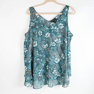 Lane Bryant Green Teal Paisley V-Neck Tank Top Size 16